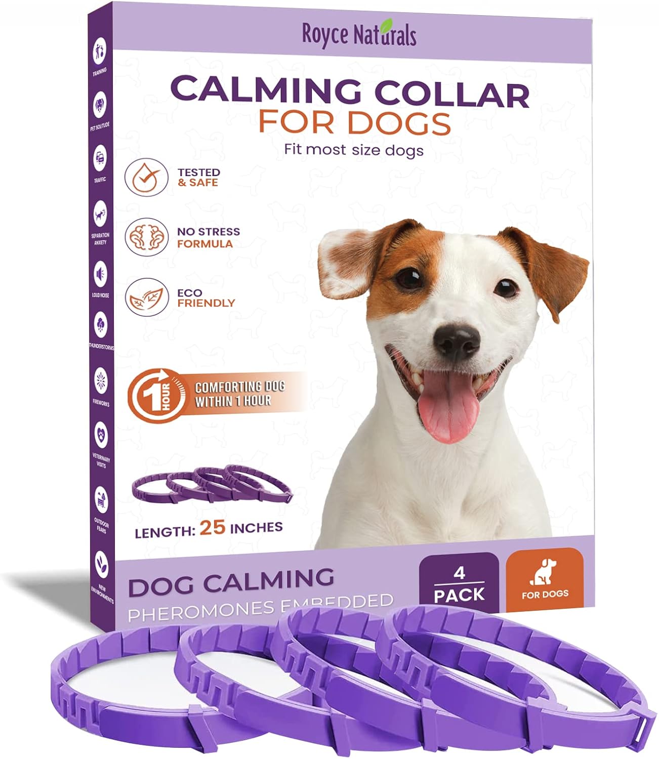 Royce Naturals 4 Pack Calming Collar for Dogs, Pheromone Breakaway Dog Collar, Separation Anxiety Relief for Dogs, Purple, (PETCOL01-3PP)