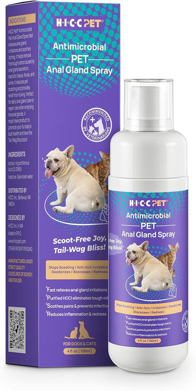 HICC PET Anal Gland Spray 4 oz, Hot Spot Spray Treatment for Dogs & Cats, Dog Anti Itch Spray