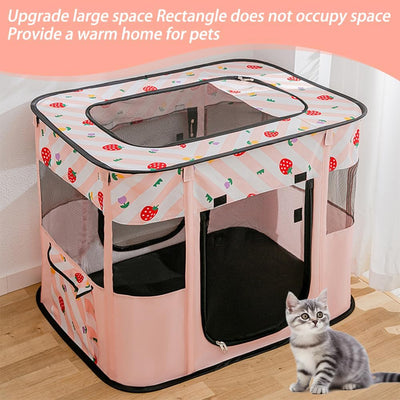 Foldable Pet Playpen, Portable Kennel Crate Cat Playpen for Dog cat (Size M, Pink)