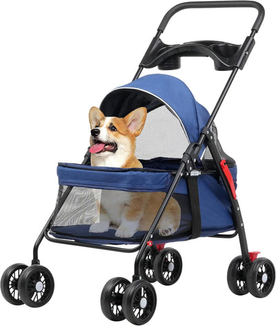 Advwin 4 Wheels Pet Stroller Dog Cat Cage Stroller for Medium Small Travel Folding Carrier