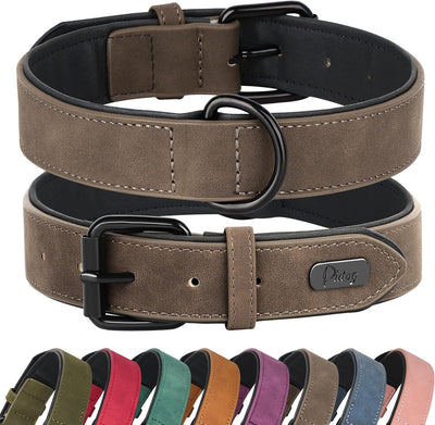 Didog Soft Padded Leather Dog Collar, Breathable Heavy Duty Dog Collar Leather with Adjustable Rust-Proof Metal Buckle for Small Medium Large Dogs, Brown, M