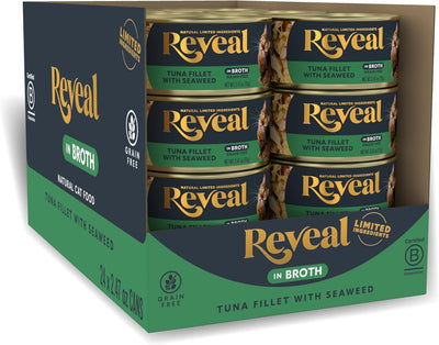 Reveal Natural Wet Cat Food, 24 Count, Grain Free, Limited Ingredient Canned Food for Cats, Tuna with Seaweed in Broth, 70g Tins