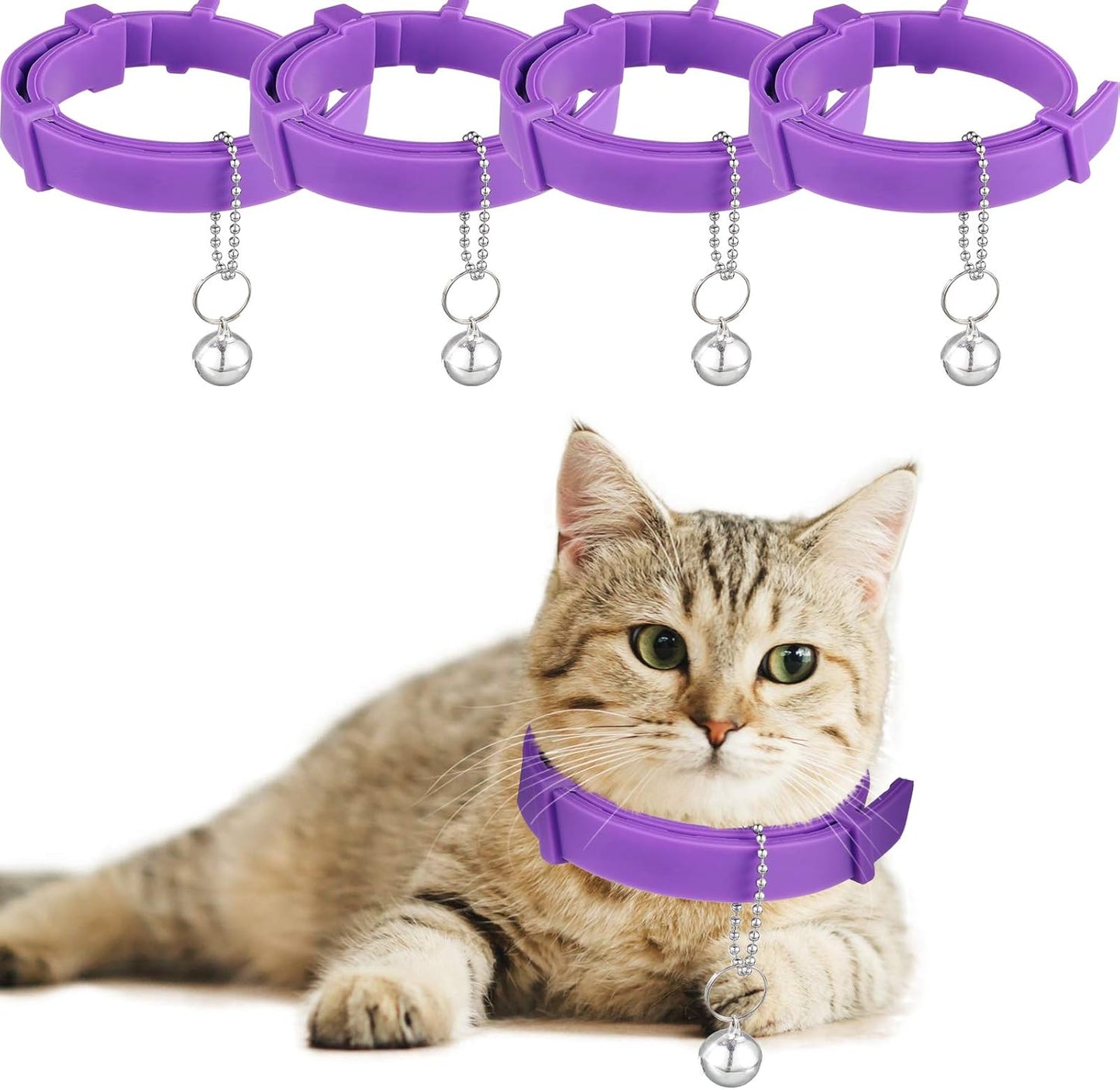 4 Pieces Cat Calming Collars Adjustable Cat Pheromones Calming Collars with 4 Bells