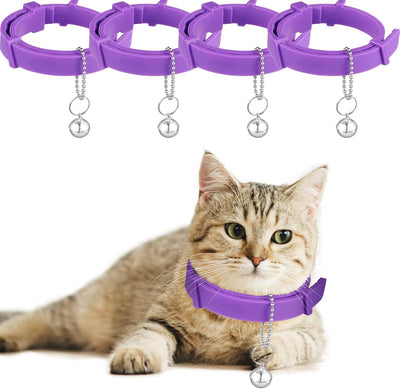 4 Pieces Cat Calming Collars Adjustable Cat Pheromones Calming Collars with 4 Bells