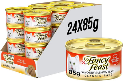 Fancy Feast Classic Paté Adult Wet Cat Food Savoury Salmon Feast 24x85g