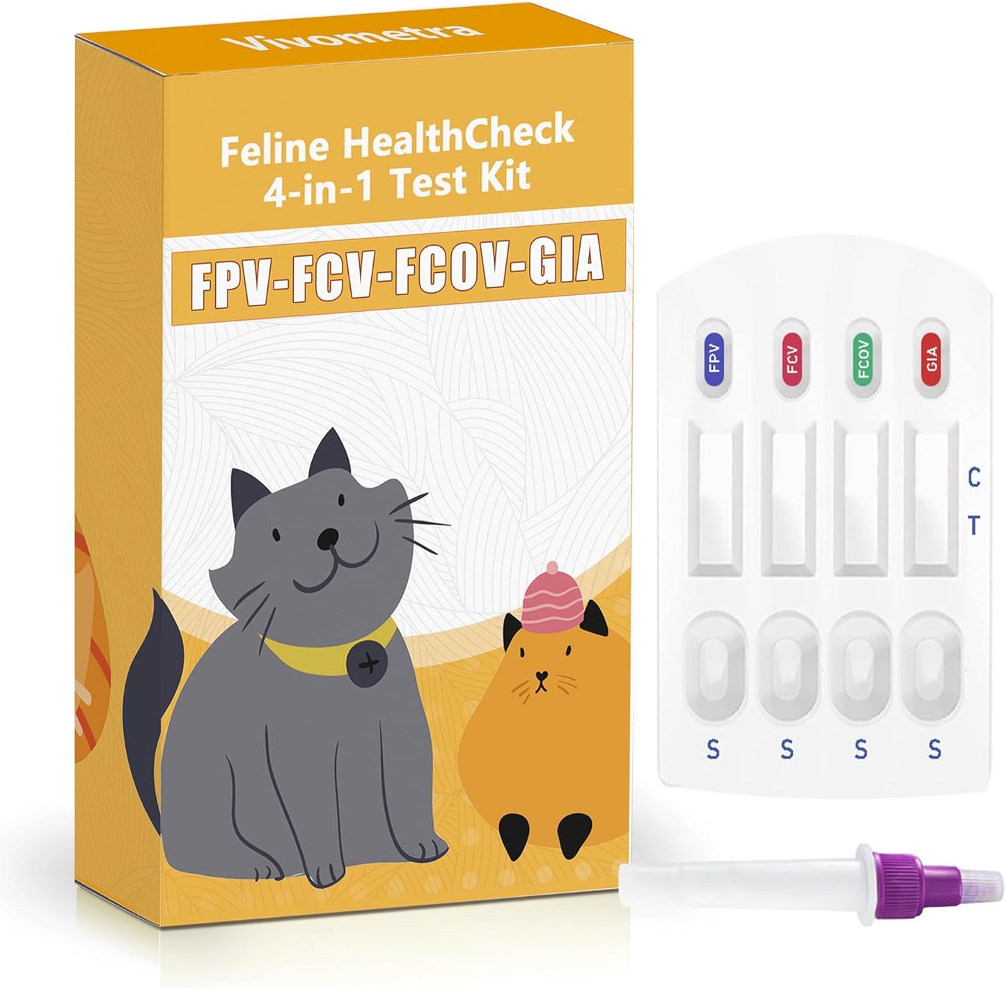 Feline/Cat HealthCheck 4-in-1 Test Kit ，Reliable Detection of Common Cats Illnesses ，Quick and Easy at-Home Testing
