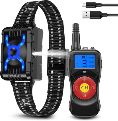 Anti Barking Dog Collars, Bark Collar with Remote, Dog Training Collar with Spray/Vibration/Sound/Light/Multi Dog Training System