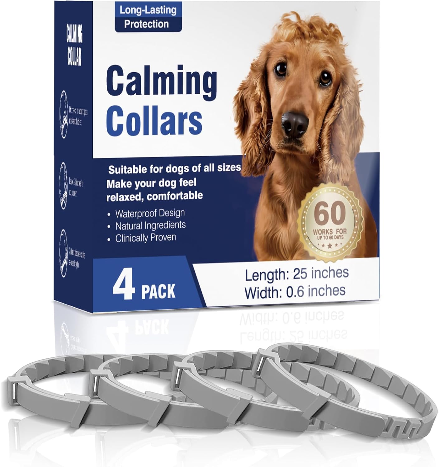 Calming Collar for Dogs 4 Packs Dog Calming Pheromone Pheromones Collars Calm Lasts 60 Days Anxiety Relief Stress,all sizes