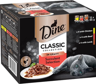 DINE Classic Collection Adult Wet Cat Food Succulent Selection in Gravy 12 x 85g, 5 Pack (60 Pouches)