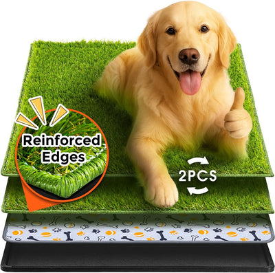 Hompet Dog Grass Pad with Tray Large, 35"x22.5", 2 Reusable Artificial Turf for Dogs Potty