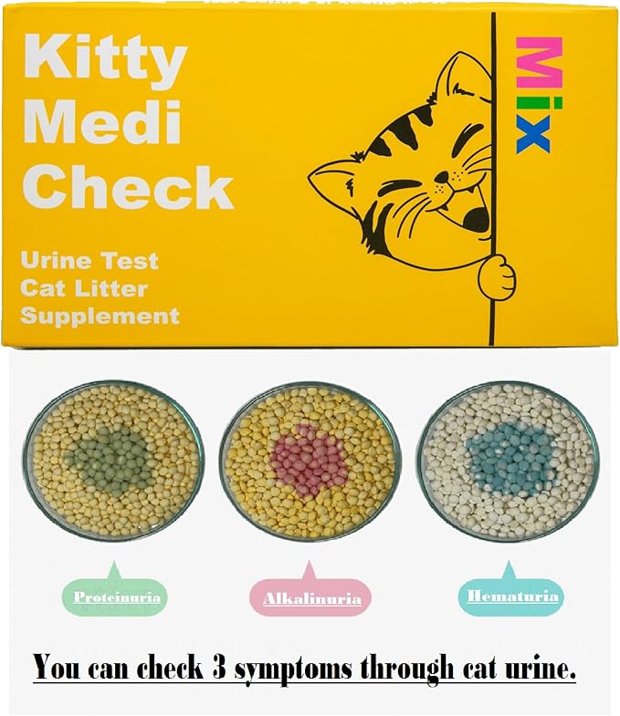 Kitty-Medi-Check Cat Urine Health Test Kit, Easy Monitoring at Home,100% Eco-Friendly - Mix 3 Combo Pack (Alkalinuria, Proteinuria, Hematuria)-210g/7.4oz 100% Biodegradable.