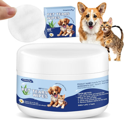 Pet Gentle Teeth Wipes, 60 Pcs Universal Cat & Dog Grooming Wipes, Natural and Safe for Removing Dirt Crust and Discharge, Hypoallergenic for Teeth, Ear, Nose
