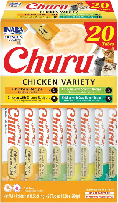 INABA Churu Cat Treats, Lickable, 0.5 Ounces Each Tube, 20 Tubes, Chicken Variety Box