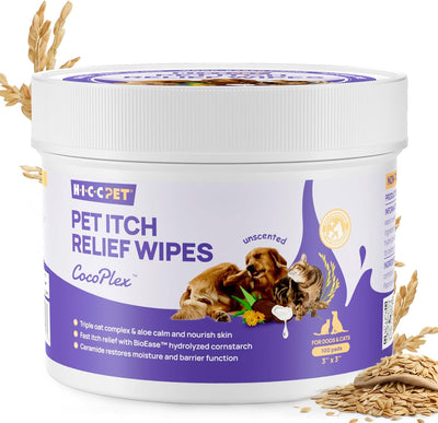 HICC PET Itch Relief Wipes for Dogs & Cats, Rapidly Relieves Itching- 100 Count-Made In USA