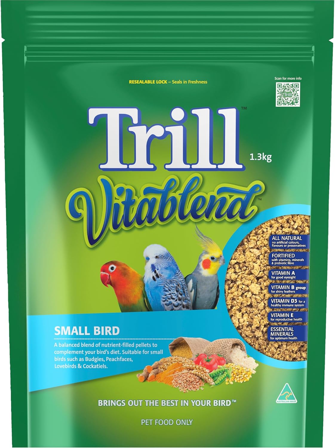 Trill Vitablend Small Bird Food 1.3kg, Pellets
