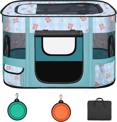 Foldable Dog Playpen Indoor,Expandable Puppy Playpen,(S 27"L x 19"W x 17"H, Blue)