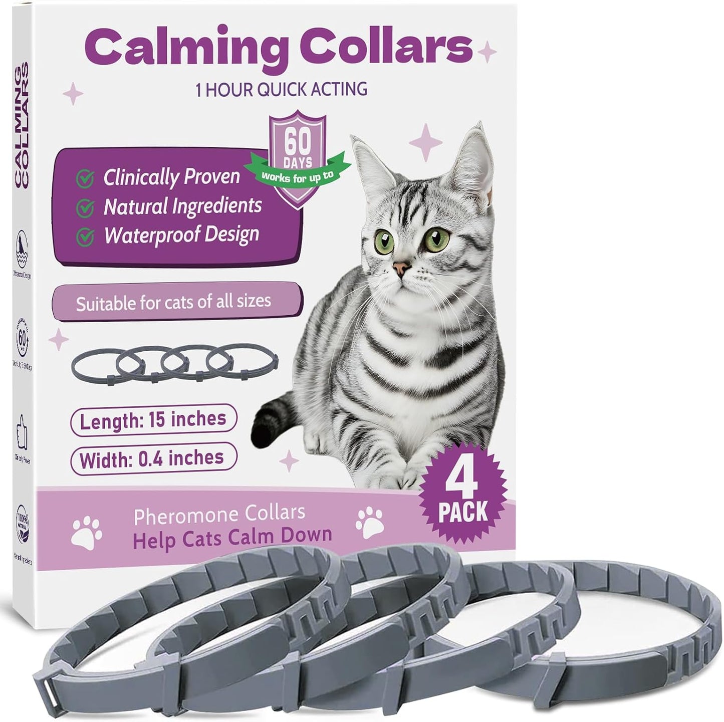 Calming Collar for Cats -4 Pack Soother Cats Calming Collars Anxiety Relief