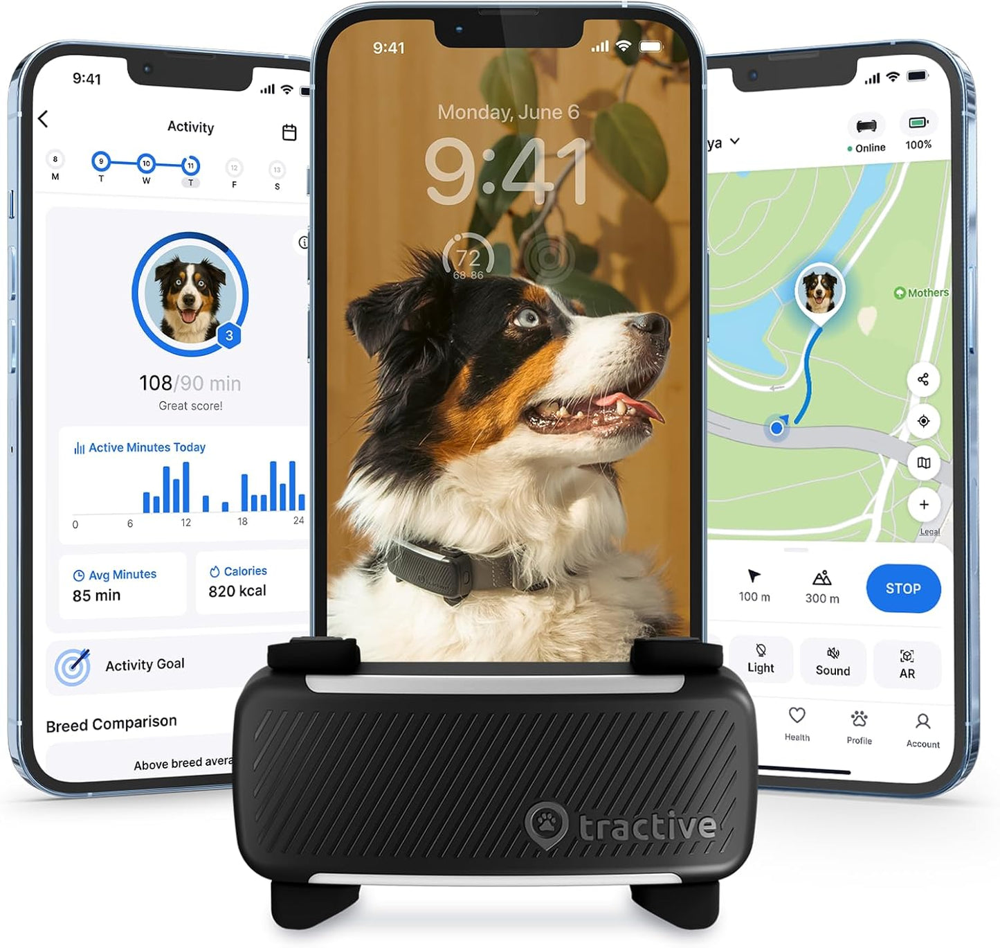 Tractive Smart Dog GPS Tracker | Live Pet Tracker with Virtual Fence (Black)