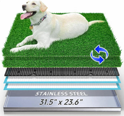 Stainless Steel Dog Grass Pad with Tray, Odor-Resistand & Easy to Clean Indoor/Outdoor Puppy Potty System,Durable Alternative to Plastic Dog Litter Box with Artificial Grass for Dogs Potty Training