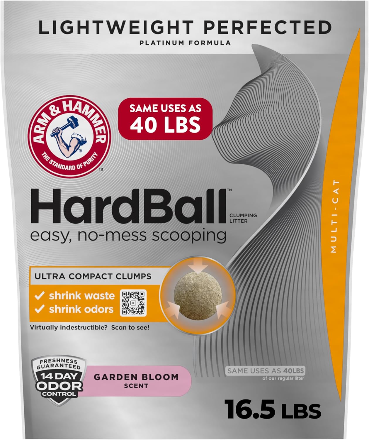 ARM & HAMMER Hardball Lightweight Platinum Multi-Cat Clumping Cat Litter Odor Control-USA Product