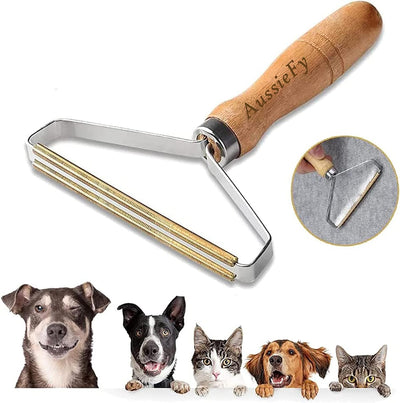 AussieFy Premium Pet Hair Remover, Lint Remover, Lint Shaver, Reusable Double Sided Lint Roller with Wooden Handle, Easy to Clean Pet Fur, Efficiently Removes Dog Hair & Cat Hair Dust in Carpets and Furniture (1, 2.2 cm)