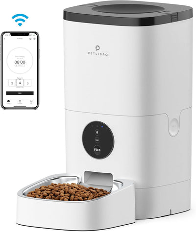 Petlibro Automatic Dog Feeder, 6L Dog Food Dispenser with Customize Feeding Schedule, 2.4G WiFi Pet Feeder with Timer Interactive Voice Recorder, Auto Dog Feeder for Cat Pet 1-4 Meals Dry Food