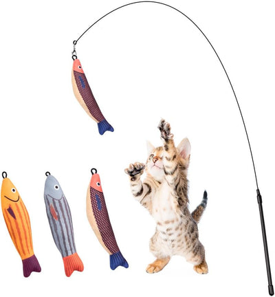 PAZ'S GIFT Cat Wand Toys - 3 Piece Catnip Wiggle Sounding Toys for Interactive Indoor Play