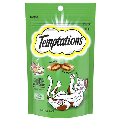 TEMPTATIONS Cat Treats Seafood Medley Flavour 85g Bag, 6 Pack