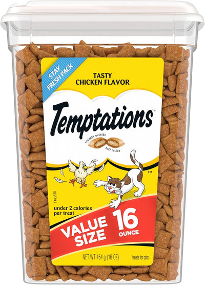 TEMPTATIONS Classic Crunchy and Soft Cat Treats Tasty Chicken Flavor, 16 Ounce