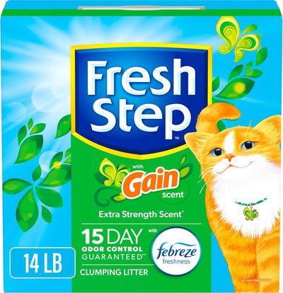 Fresh Step Clumping Cat Litter with Febreze Gain Scent, Long Lasting 14 lb