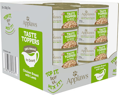 Applaws Taste Toppers 100% Natural Wet Dog Food Chicken Breast with Lamb in Gravy Tin 156g (Pack of 16), Limited Ingredients Pet Food