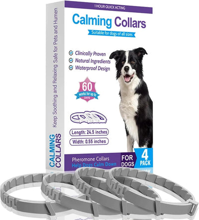 Calming Collars for Dog, 4 Packs, Dog Pheromone Calm Collars Help Dogs Calm Down, Size 24.5 inch Color Gray