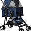 PaWz Large Pet Stroller - Dog Cat Carrier Pushchair, Foldable Pram 4 Wheels Blue