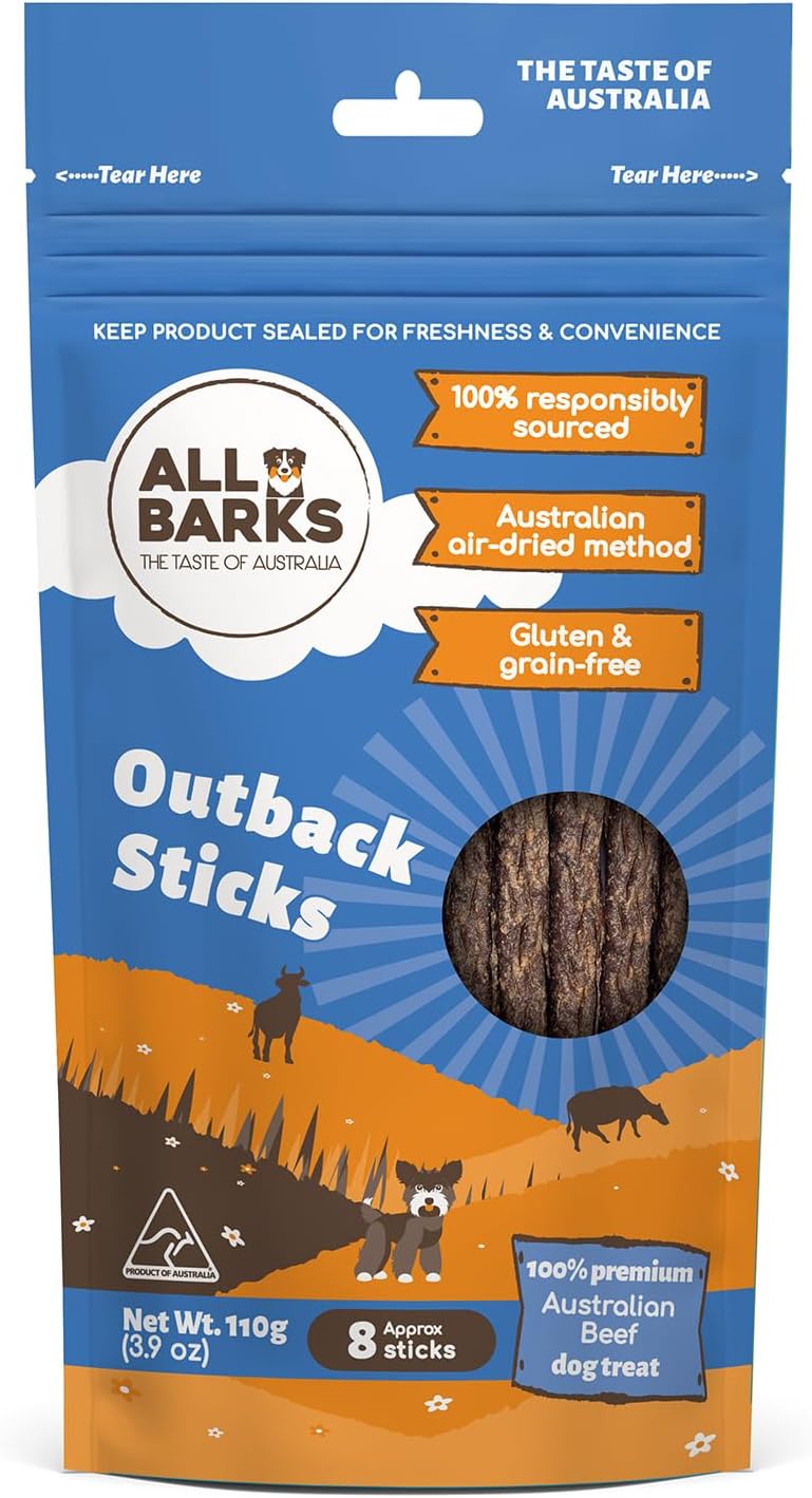 Outback Sticks - 100% Real Aussie Beef - Natural, Grain-Free, Australian Dog Treats - Snacks, Treats & Rewards for Your Dog - 110g - Approx 8 Sticks per Bag