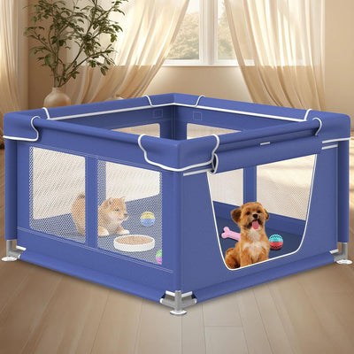 besuhot Dog Playpen 42 × 42 Inch, Puppy PlayPen with Gate for Puppies, Cat, Small and Medium Dogs, Pet PlayPen with Roof for Outdoors & Indoors, Tear Resistant Fabric, Safe & Sturdy Dog Fence