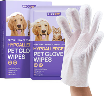 HICC PET Cleaning Deodorizing Glove Wipes for Dogs & Cats, Vet Recommended Hypoallergenic Pet Cleaning and Hydrating Glove Wipes