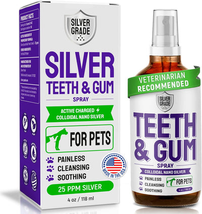 SILVER GRADE Teeth & Gum Spray for Pets – Dog Mouth Spray Helps with Plaque – 4 Oz