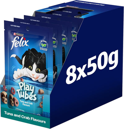 FELIX Adult Cat Treats Tuna & Crab Play Tubes 8x50g