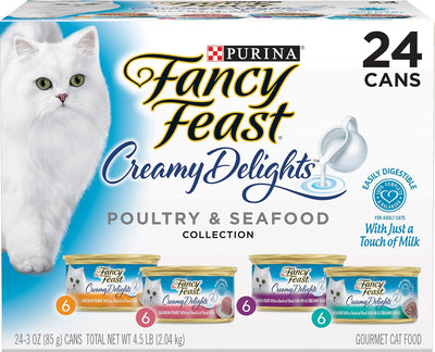 Purina Fancy Feast Wet Cat Food Variety Pack, Creamy Delights Poultry & Seafood Collection - (24) 3 oz. Cans