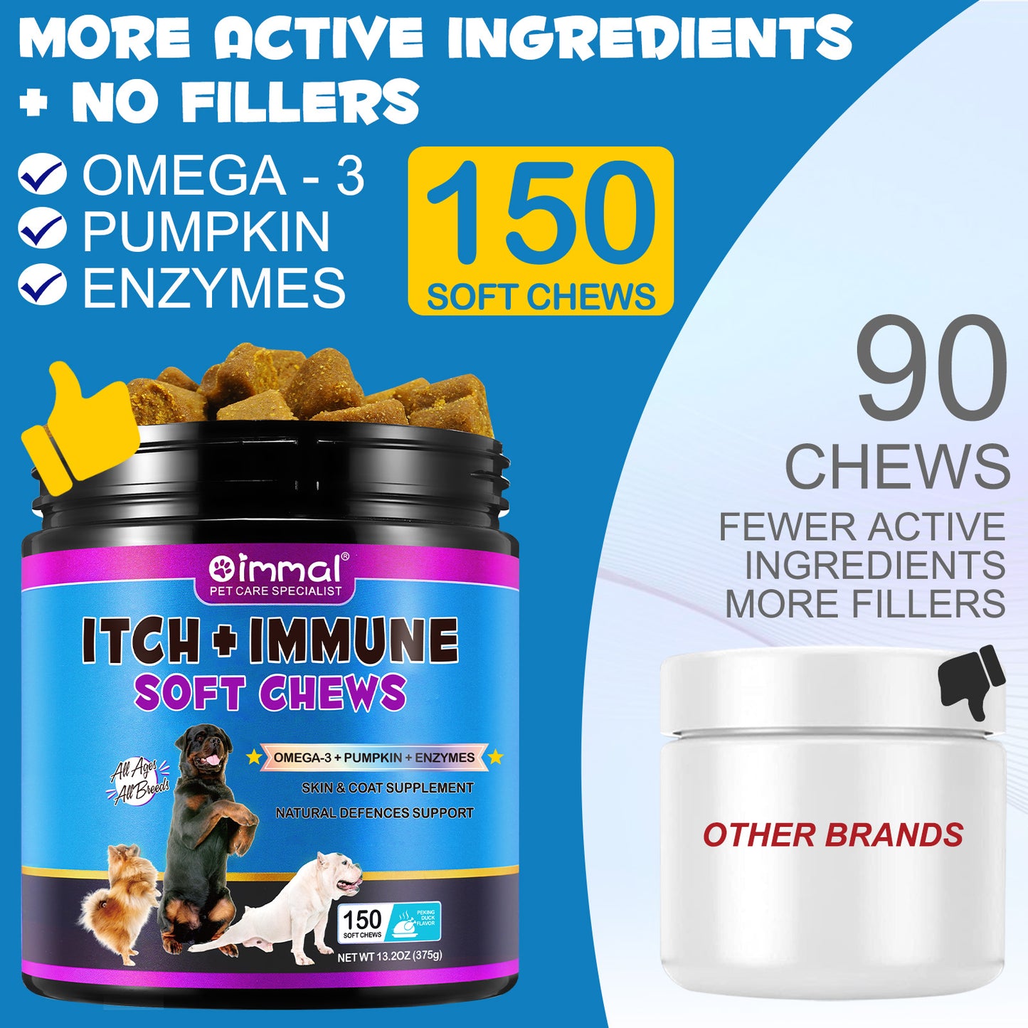 Oimmal Tasty Daily Chews for Itch Relief & Immune Support 150 Soft Chews