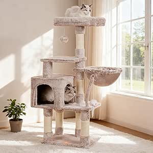 Heybly 110cm Cat Tree with Toy, Cat Tower for Indoor Cats, Cat Play Tower with Padded Plush Perch,Mushroom