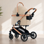 Luxury Pet Stroller with Spacious Comfort, Built- In Cooling Fan & Detachable Travel Basket for Smooth All-Season Adventures,Beige Colour