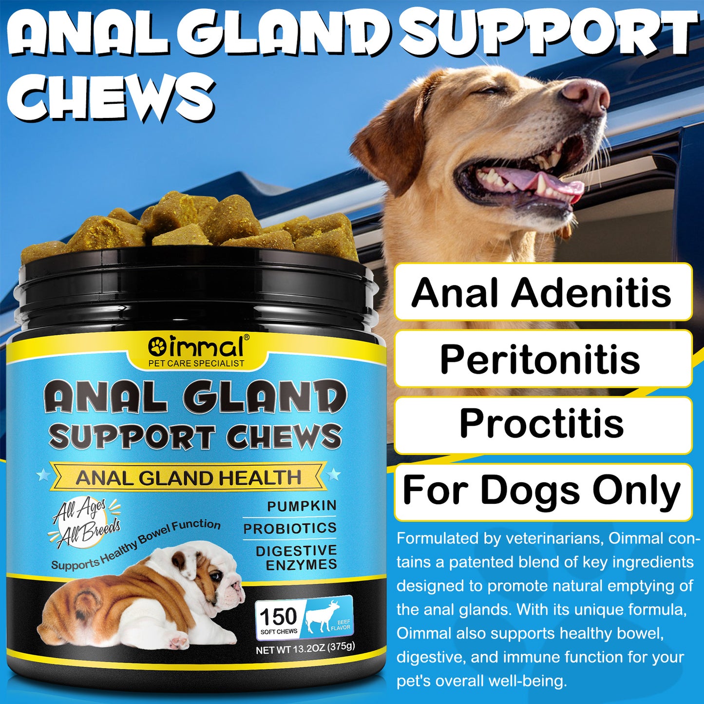 Anal Gland Support Chews for Dogs – Digestive & Bowel Health Formula