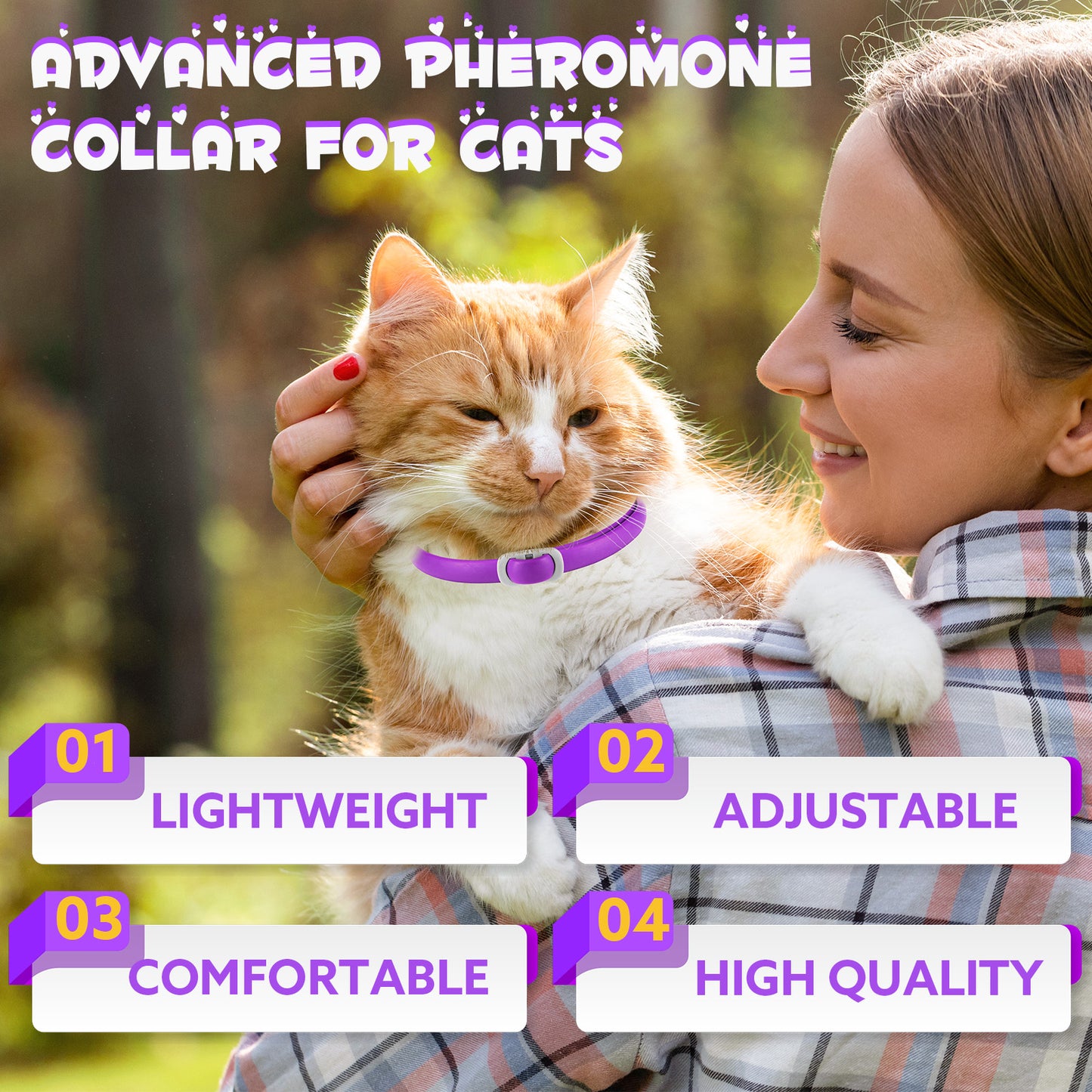 Cat Calming Collar 4 Pack – Natural Pheromone Anti Anxiety Collar for Cats, Stress Relief, Stops Scratching, Spraying & Fighting, Waterproof, Adjustable, Up to 120 Days Protection