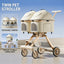 Twin Pet Stroller for 2 Cats & Dogs – Foldable  with Lightweight Aluminum Alloy Frame, Adjustable Design, Portable Pet Pushchair for Small Dogs & Cats,Khaki
