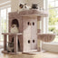 Heybly Cat Tree, 65cm Cat Tower with Spacious Top Perch for Large Cats, Stair-Style Cat House Furniture with Dual-Layer Condos, Sisal Scratching Posts, Cozy Basket & Pompom, Muchroom HCT204SMU
