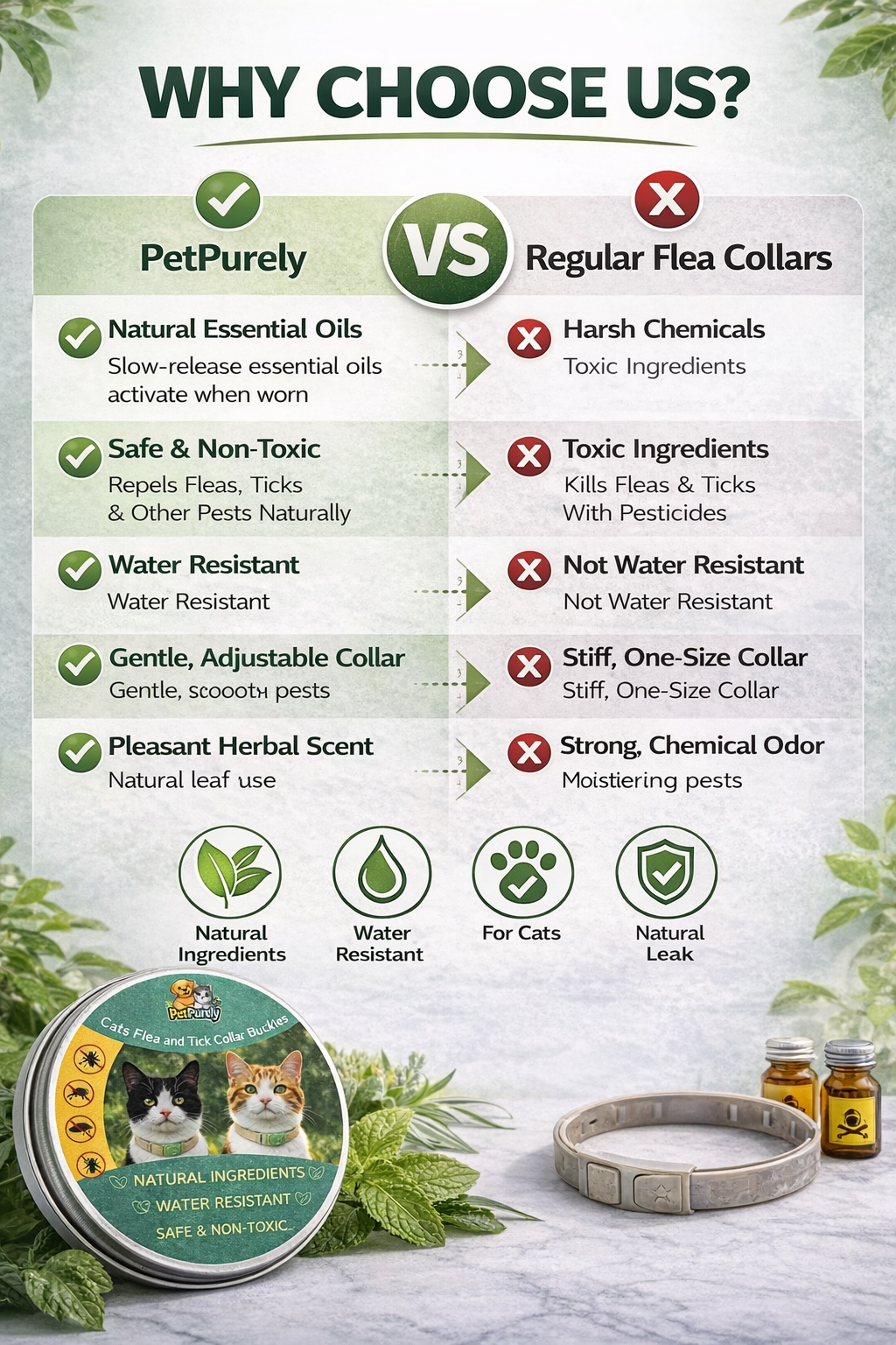 Natural Flea & Tick Collar Buckle for Cats with Refills