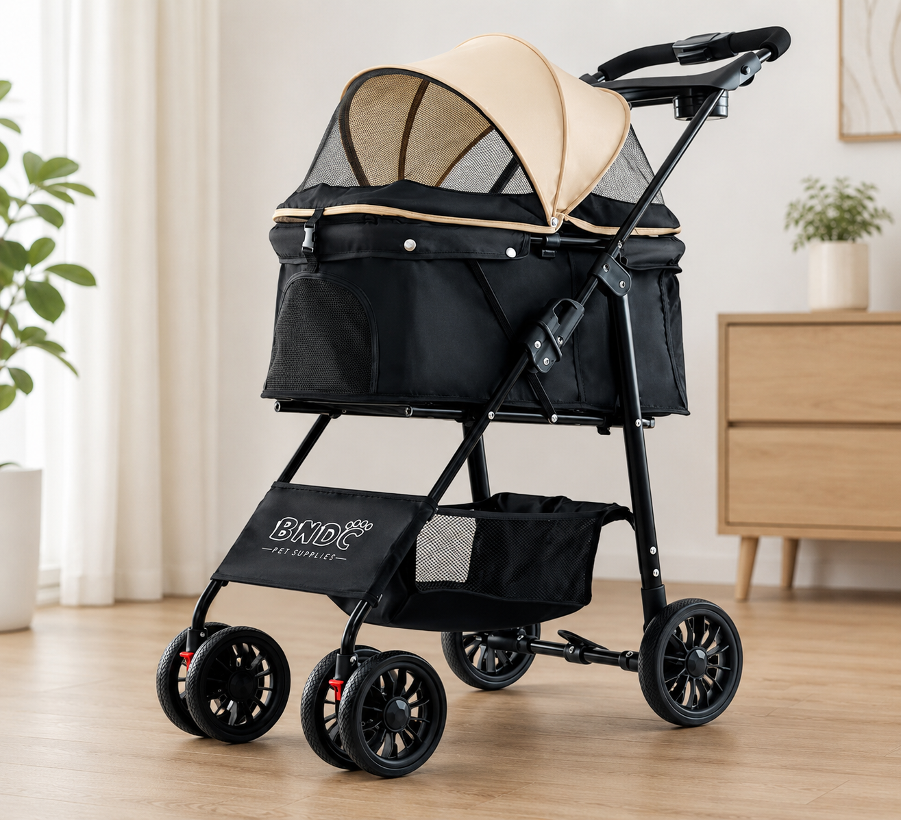 Premium Foldable Pet Stroller for Cats & Small Dogs With storage basket and lightweight