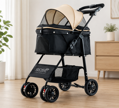 Premium Foldable Pet Stroller for Cats & Small Dogs With storage basket and lightweight