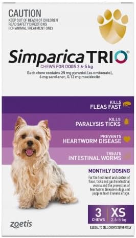 Simparica Trio for Very Small Dogs 2.6 to 5 Kg Purple 3 Chews Brand: Generic